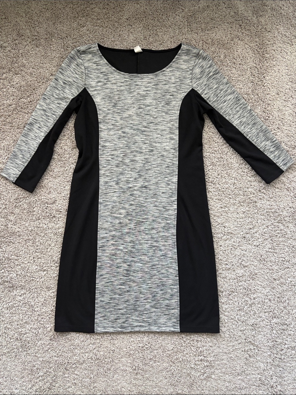Heather Gray and Black Colorblock Sheath Dress 3/4 sleeve.